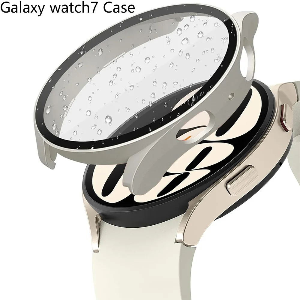 Funda rígida mate para PC con protector de pantalla de vidrio templado para Samsung Galaxy Watch 7 6 5 4 40mm 44mm cubierta protectora completa parachoques