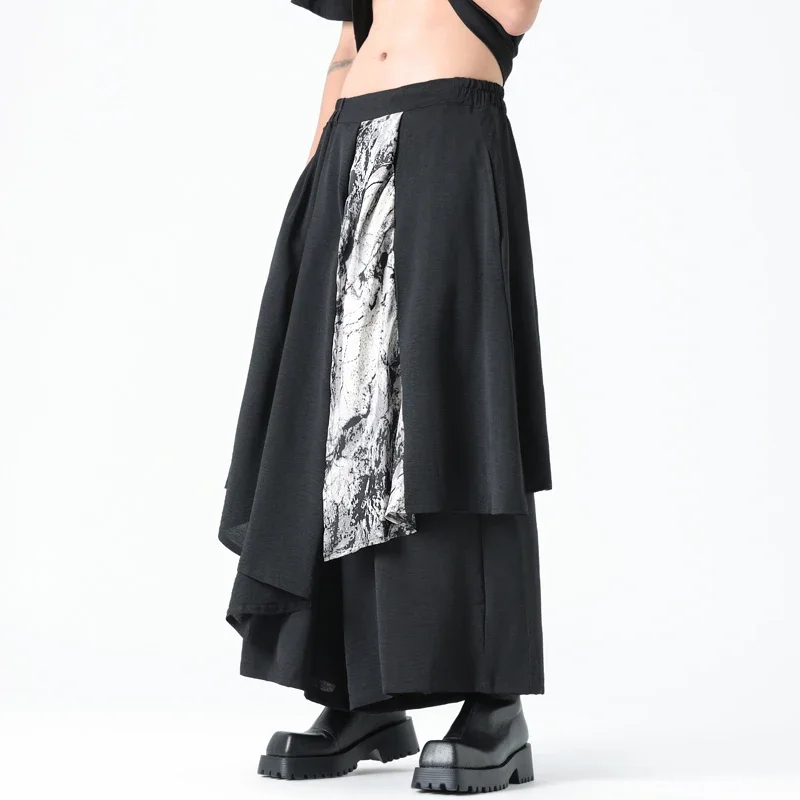 2024 Spodnie w stylu koreańskim Nowe męskie pantalony Design Casual Streetwear Męskie fałszywe dwuczęściowe spodnie z szerokimi nogawkami Spodnie męskie spódnica