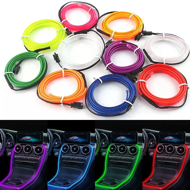 Tira de luces LED para coche, tubo de cuerda de alambre EL, interruptor USB, cigarrillo, luz ambiental para coche, guirnalda de luz de neón, decoración, tubo Led Flexible, Led automático