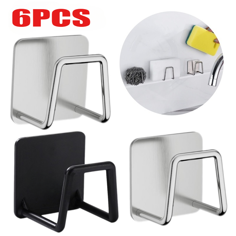 Soporte para esponjas de cocina, estante de fregadero de acero inoxidable, soportes adhesivos, estante de secado de drenaje, ganchos de pared, accesorios, organizador de almacenamiento