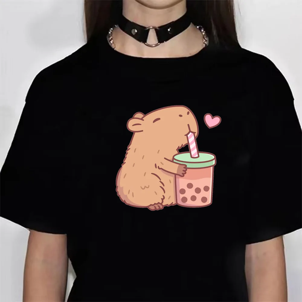 Camisetas de capibara para mujer, camisetas cómodas athleisure, ropa divertida japonesa harajuku para mujer