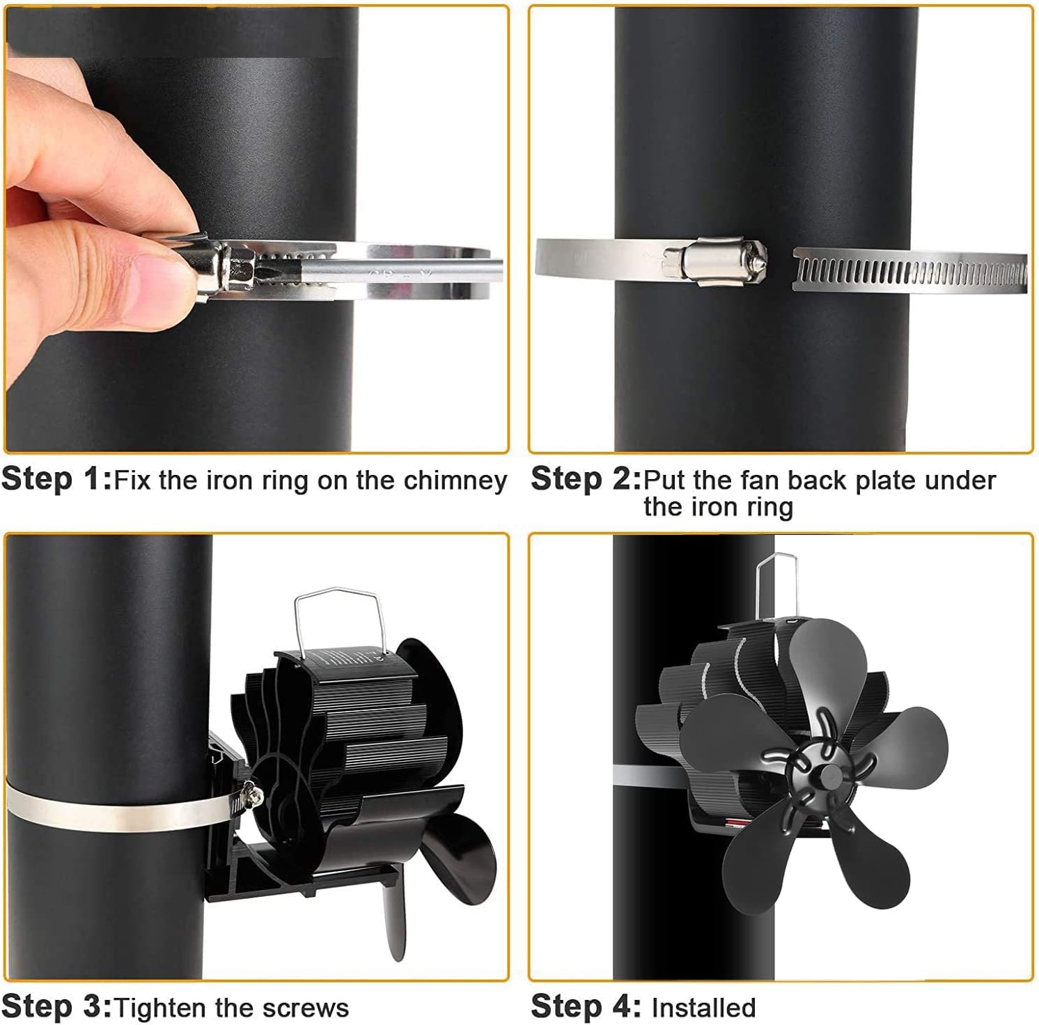 Магнитный вентилятор для печи, Магнитный вентилятор для дровяной горелки, Бесшумный вентилятор для дымохода, Вентилятор для дымохода с 4 лопастями, Вентилятор для дровяной горелки с тепловой мощностью