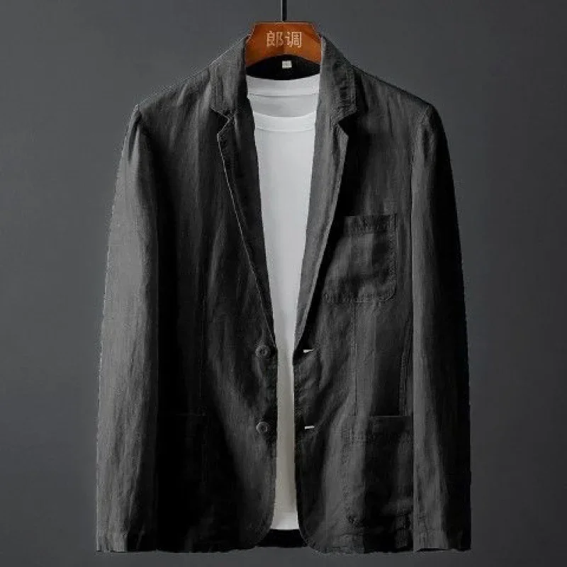Chaqueta fina de lino y algodón transpirable para hombre, traje informal ajustado, color blanco, primavera y verano, 2022