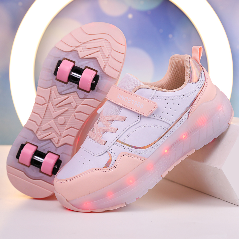 Kinder-Turnschuhe mit LED-Licht, 4 Räder, leuchtende Schuhe mit Rollen, wiederaufladbar, für Mädchen, Jungen, Damen, Kinder, Rollschuhe
