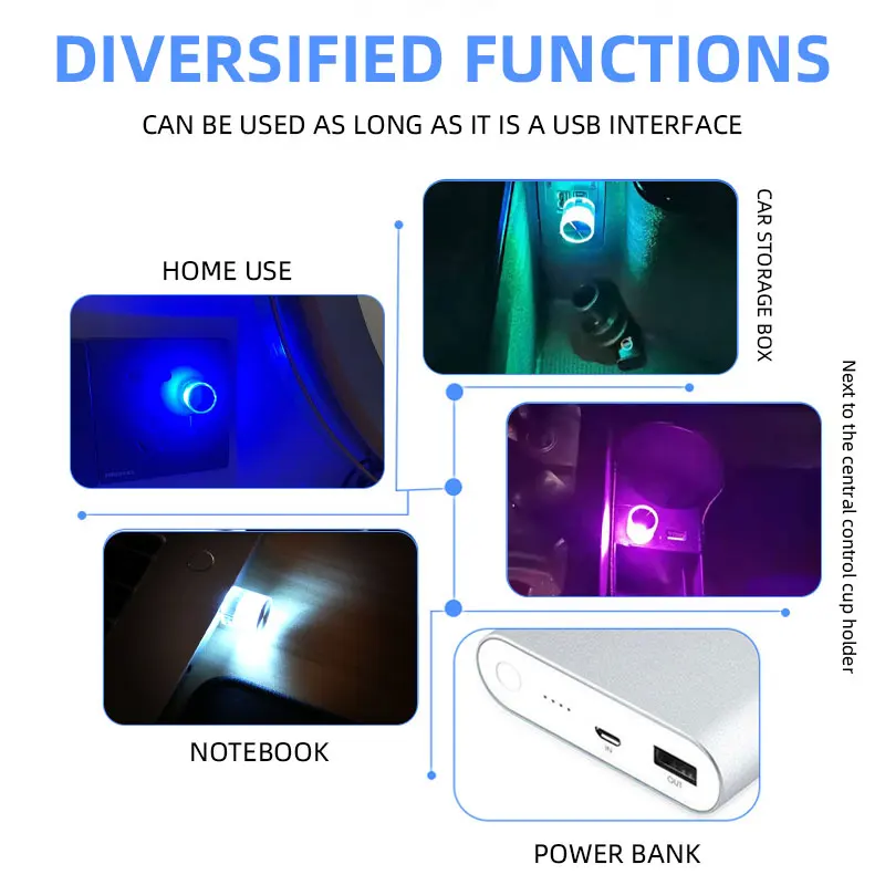 1pc carro mini usb led atmosfera luz para festa ambiente automotivo portátil plug and play carro decorativo lâmpada interior 12v