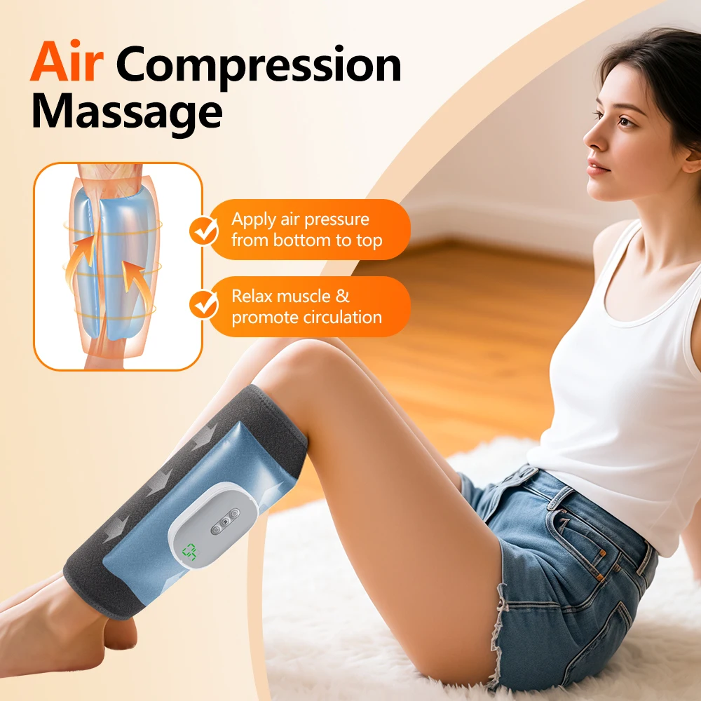 Massageador elétrico sem fio para panturrilha, pressão de ar, 4/3 modos, compressão de airbag, massagem para pernas, pés, panturrilha, relaxamento muscular, alívio da fadiga