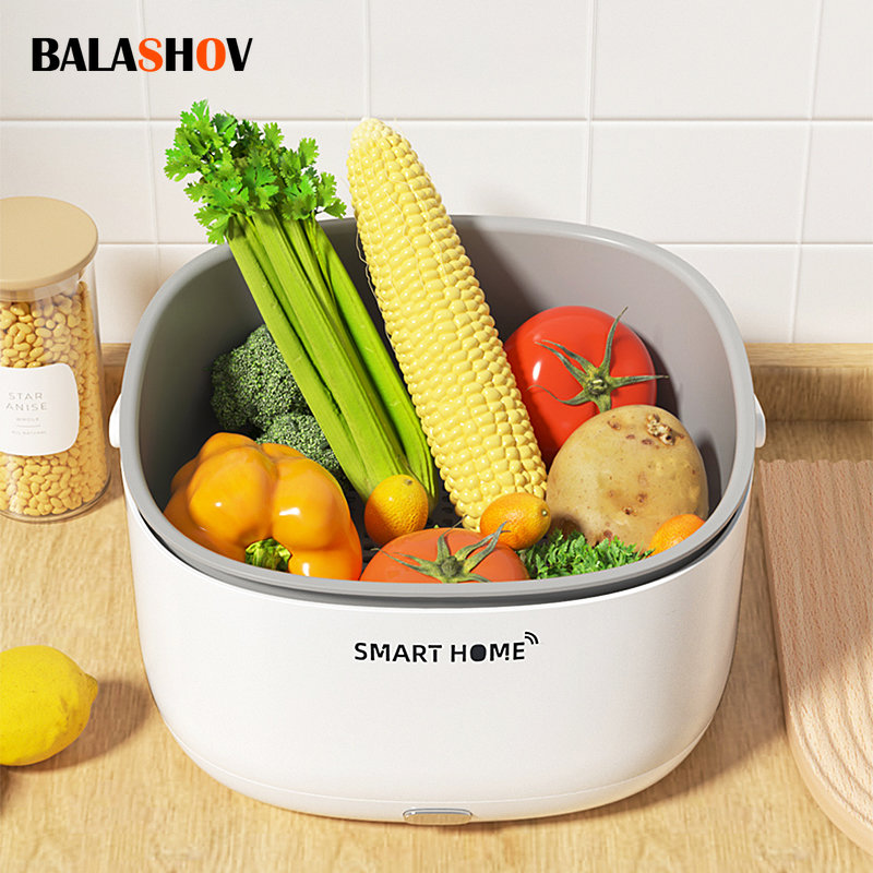 Electric Vegetable And Fruit Washing Machine Food Remove Pesticide Residues Washer Kitchen Fruit Dirt Cleaning Purifier Basket