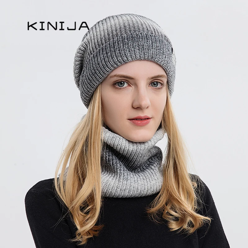 Frauen Winter Hut Gradienten Gestreiften Ski Hut Hals Wärmer Weibliche Tie Dye Beanie Russland Outdoor Verdicken Plüsch Hut + Schal set