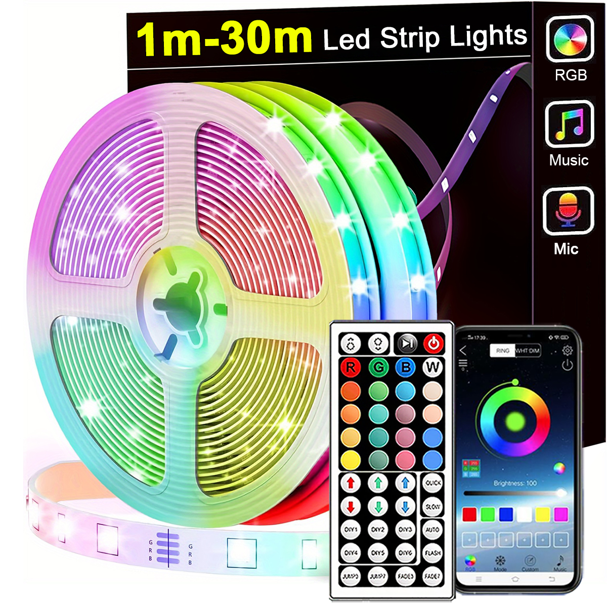 Luces Led para habitación, tiras de luces Led RGB con Control remoto y por aplicación, cinta Flexible RGB para decoración del hogar, dormitorio, fiesta