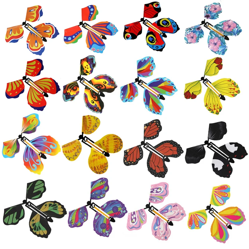 10PCS Zufällige Farbe Magie Fliegende Schmetterling Wind Up Spielzeug Lesezeichen Internet Celebrity Bunte Schmetterling Simulation Party Geschenk