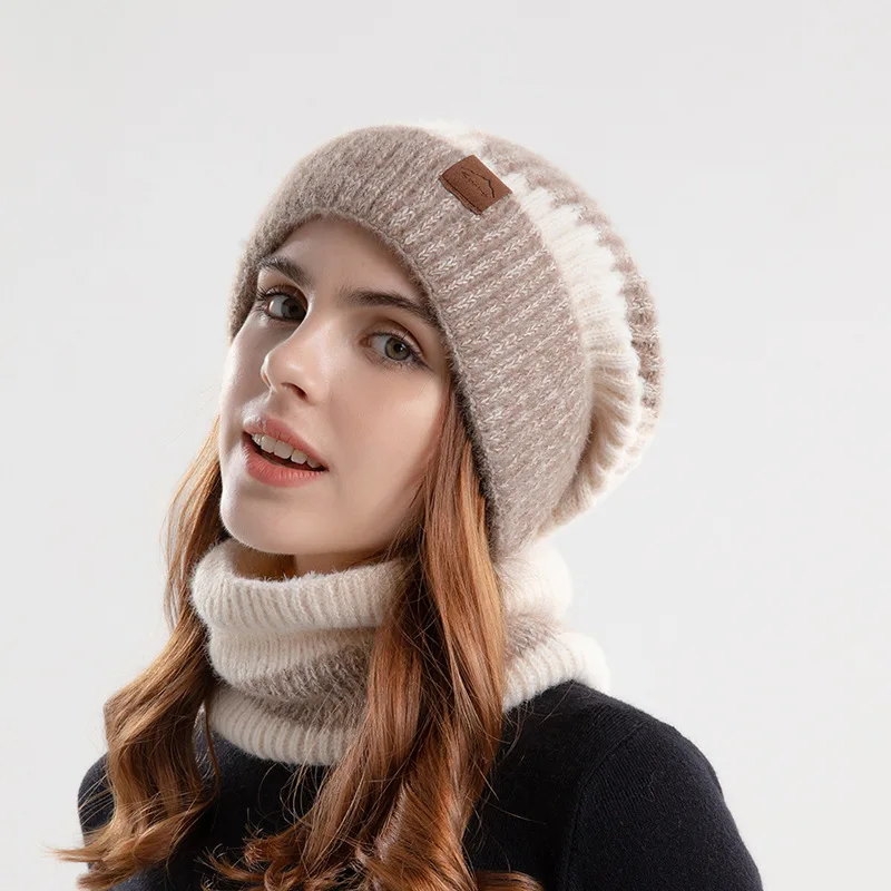 2 pezzi/set cappello Beannie da donna più cappello pullover impilabile lavorato a maglia caldo ispessito in velluto con protezione per le orecchie per l'autunno e l'inverno