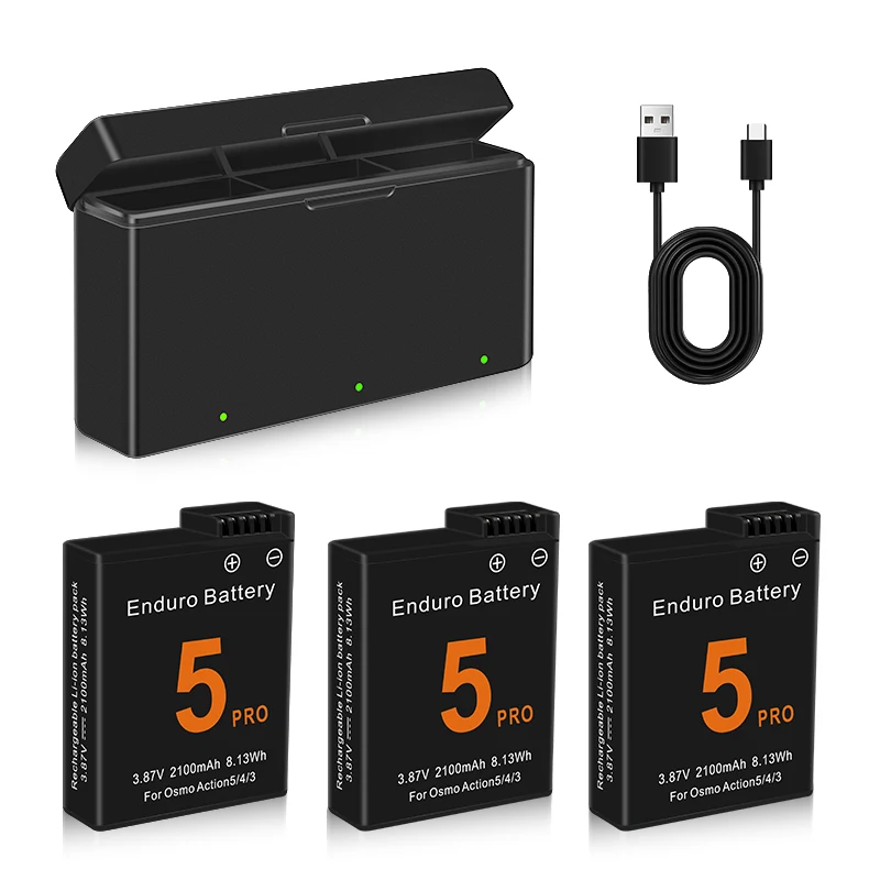 Battery for DJI Osmo Action 5 Pro Action Camera Batteries 3 Slots Fast Charger 2100mah Battery for Osmo 3 4 5 Pro Accessories