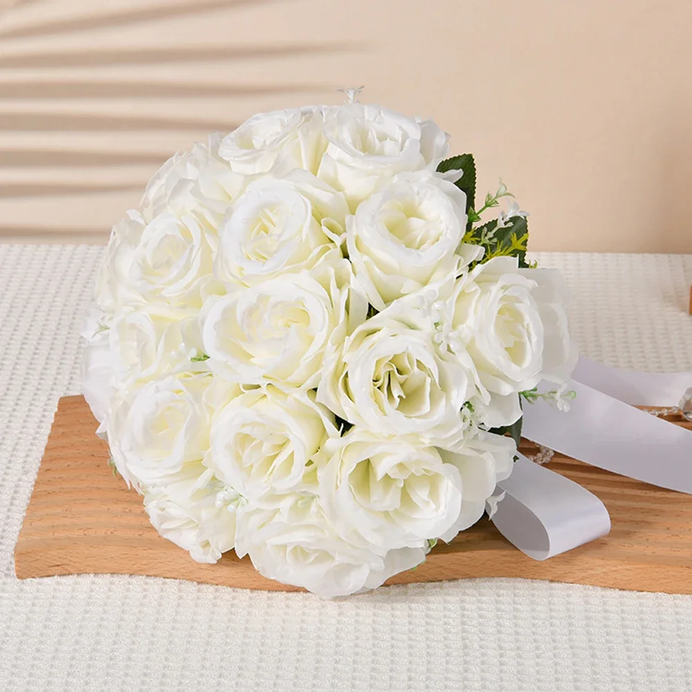 1PC 사랑 크리스탈 펜던트 웨딩 부케 신부 들러리 화이트 로즈 꽃 꽃다발 결혼식 신부 샤워 장식
