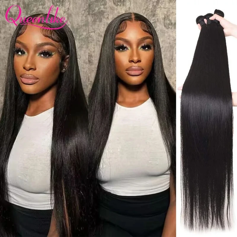 Queenlike 38 40 Polegada feixes de cabelo humano em linha reta 12a cabelo cru brasileiro 1/3/4 pacotes de cabelo humano para extensões de cabelo feminino