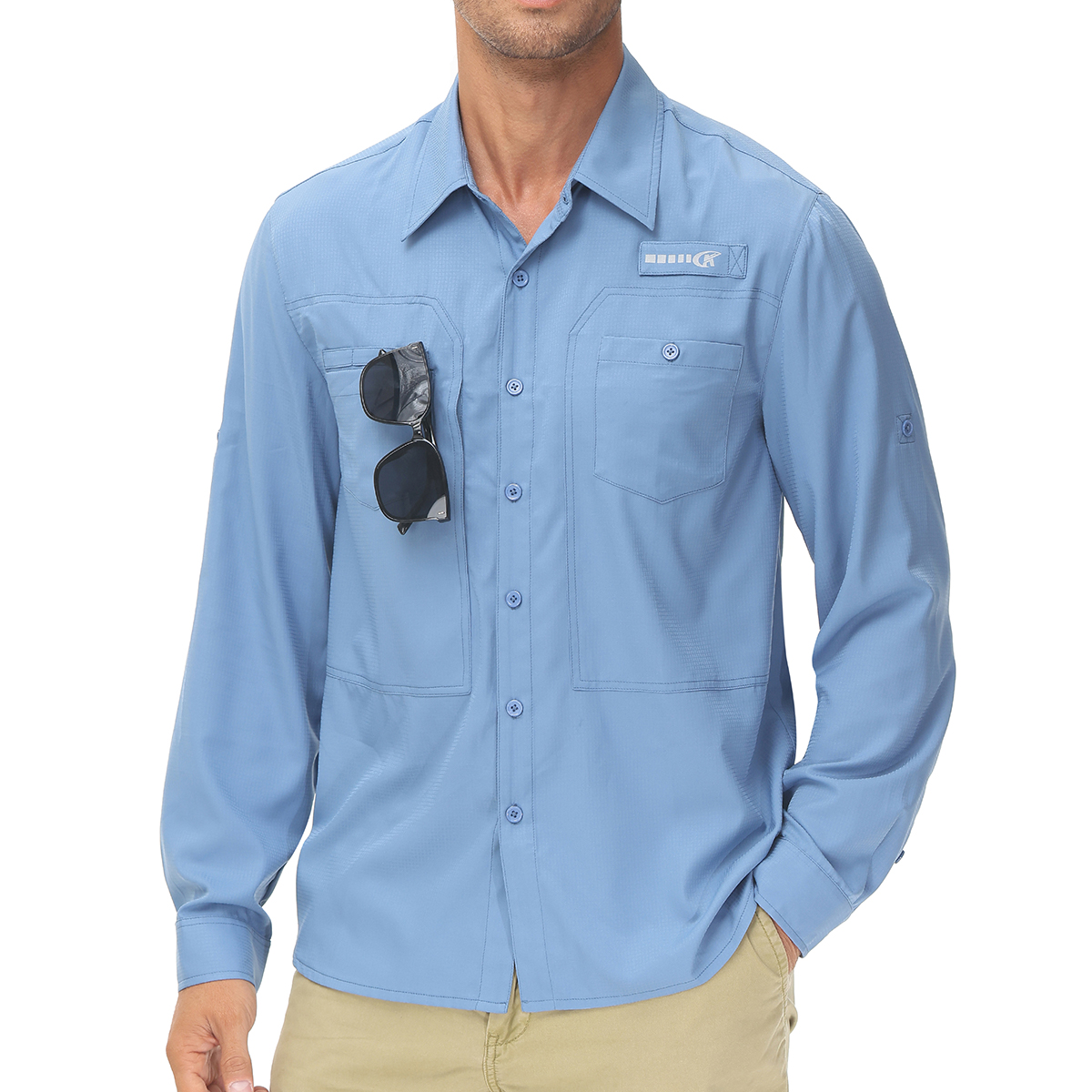 Camisas de pesca de manga larga UPF 50+ para hombre, protección solar, transpirable, para senderismo, trabajo, camisa informal con botones y bolsillo con cremallera