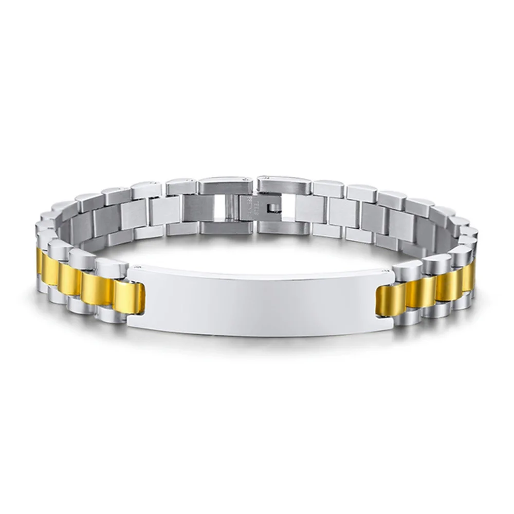 Pulsera de acero inoxidable con nombre de texto personalizado para hombre, pulsera de reloj con logotipo grabado personalizado, pulseras de identificación para mujer, joyería de regalo