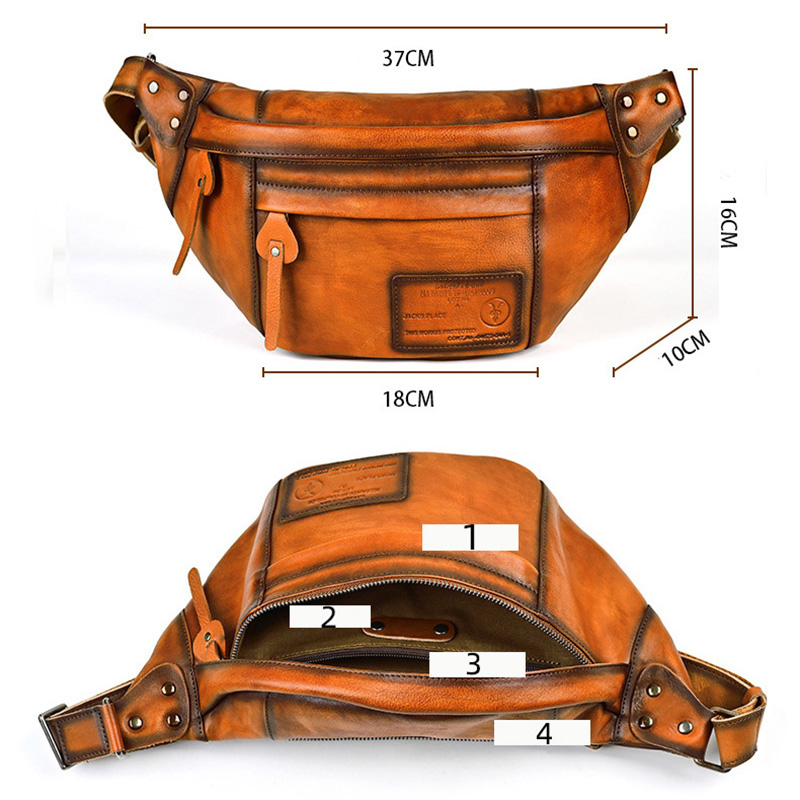 First Layer Cowhide Chest Bag Men's Real-Leather Leisure Pack Shoulder Bag Solid Color Retro Crossbody Bags  Waist Pack