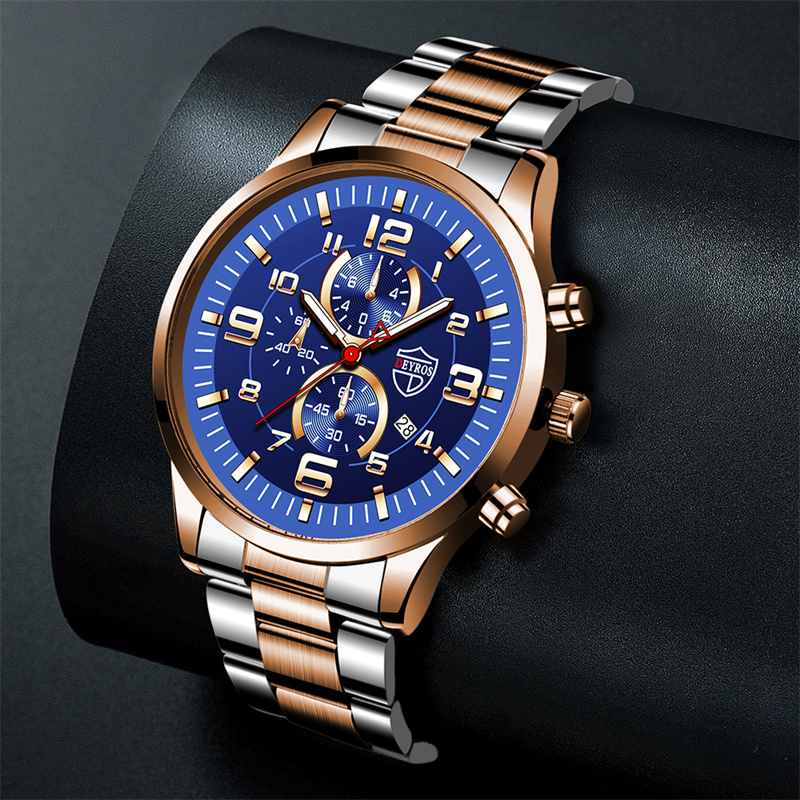 reloj hombre Reloj deportivo de cuarzo y acero inoxidable para hombre, cronógrafo de lujo, con calendario de cuero, luminoso, 2023
