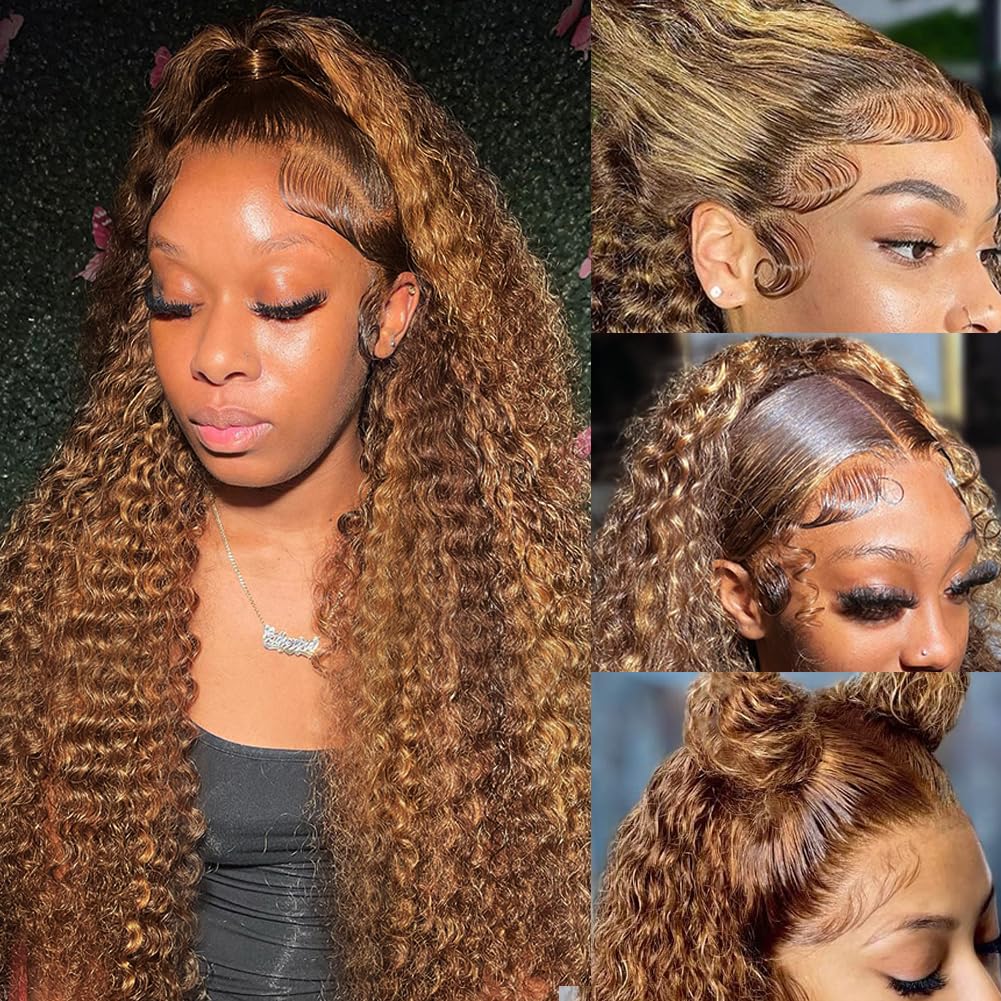 Resaltar peluca Frontal de encaje 13x6, pelucas rizadas brasileñas de cabello humano para mujeres, peluca de encaje HD con ondas de agua profunda, cabello de color transparente