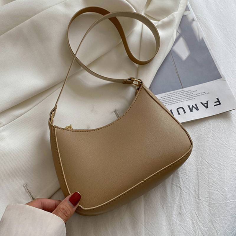 Nuevo bolso de mano para mujer, bolso de hombro Retro de Color sólido a la moda, bolso Hobos informal de cuero PU para mujer