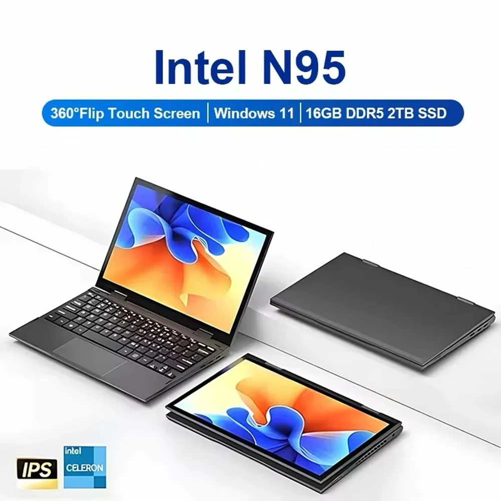10.95인치 터치스크린 노트북 인텔 N95 윈도우 11 프로 16GB DDR5 2TB SSD 메탈 사무용 게임용 미니 노트북 PC