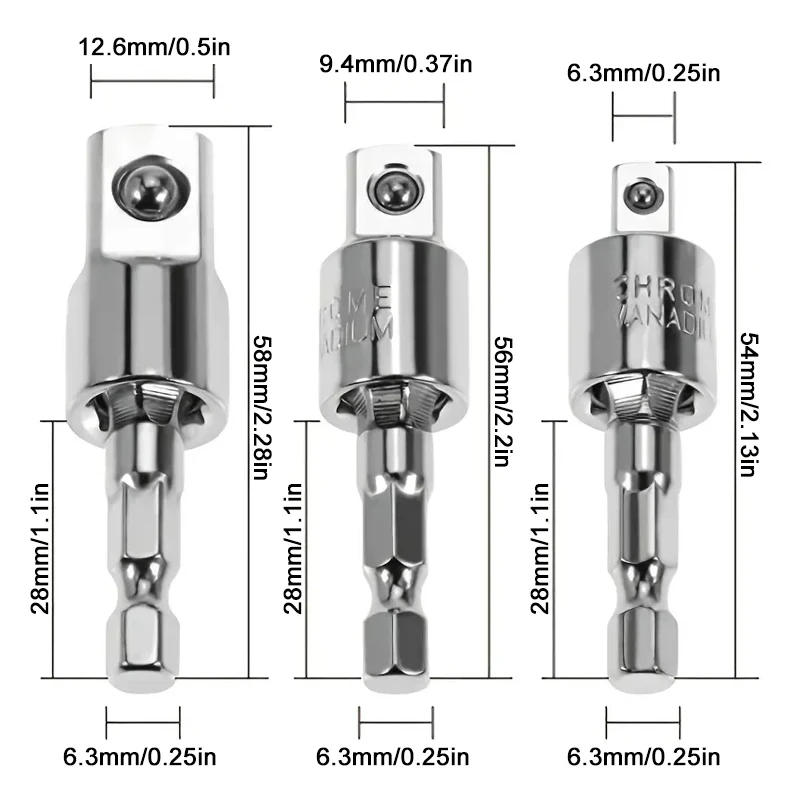 3 Stück 360 °   Bohrer Pneumatische Schraubendreher Hülse Universal Adapter Sechskantschaft Drehen Quadratischen Kopf Schwenk Verlängerung Werkzeug Set