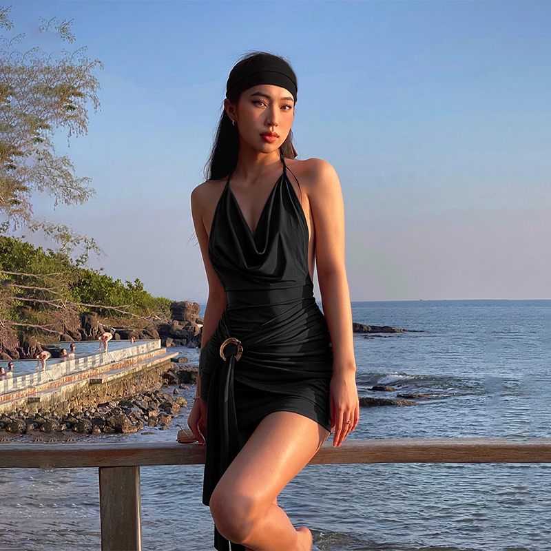 WhereMery – Mini robe marron Vintage, coupe basse, dos nu, Y2K, à bandes plissées, ligne a, Sexy, Cool, pour filles, été, 2024