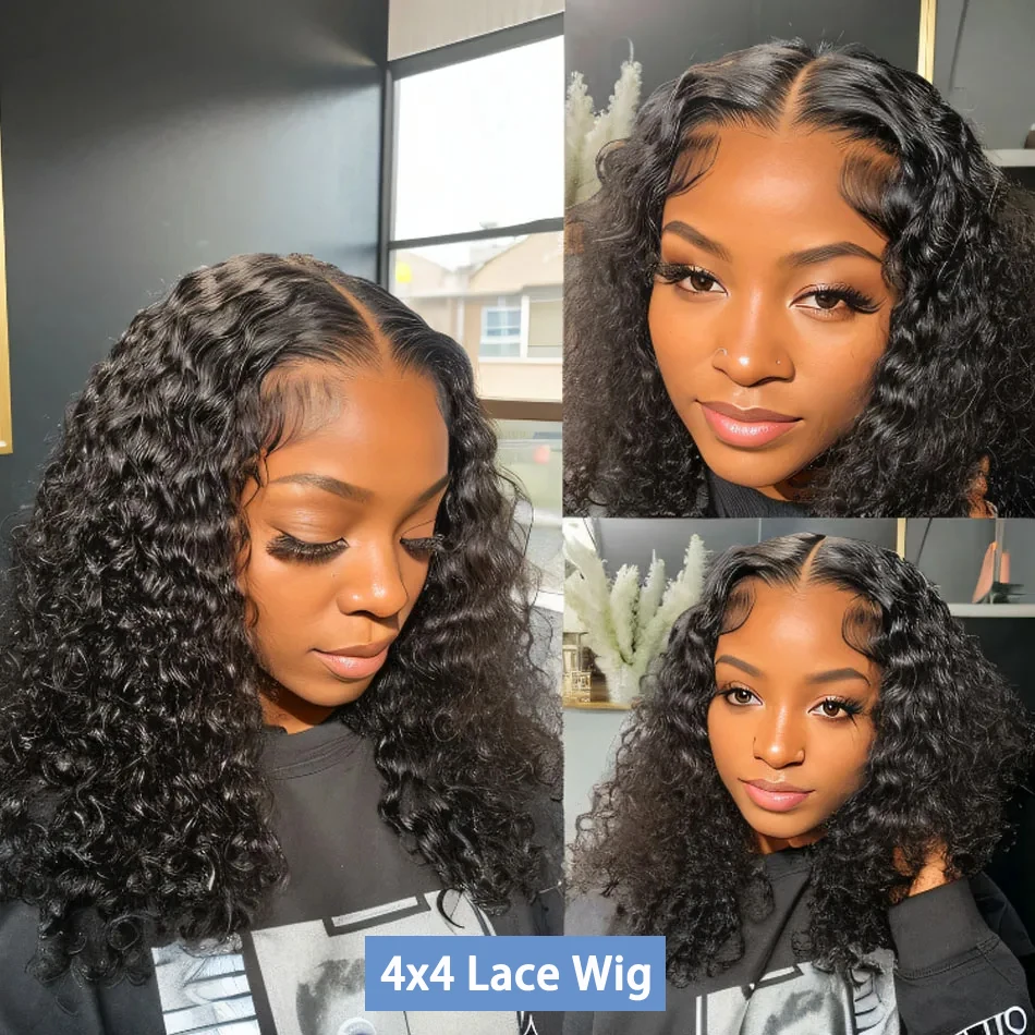 Jerry Curly สั้น Bob วิกผมผมมนุษย์ 13x4 Bob Wigs Deep Wave 4x4 HD ปิดลูกไม้วิกผมวิกผมผมมนุษย์ Deep Curly วิกผมความหนาแน่น 200%