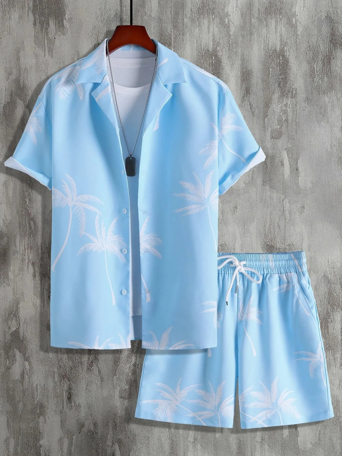 Męskie letnie zestawy koszul Streetwear z nadrukiem 3d Plaża Drzewo kokosowe Klapa w kratę Krótki rękaw Casualowa koszula Szorty plażowe Garnitury hawajskie