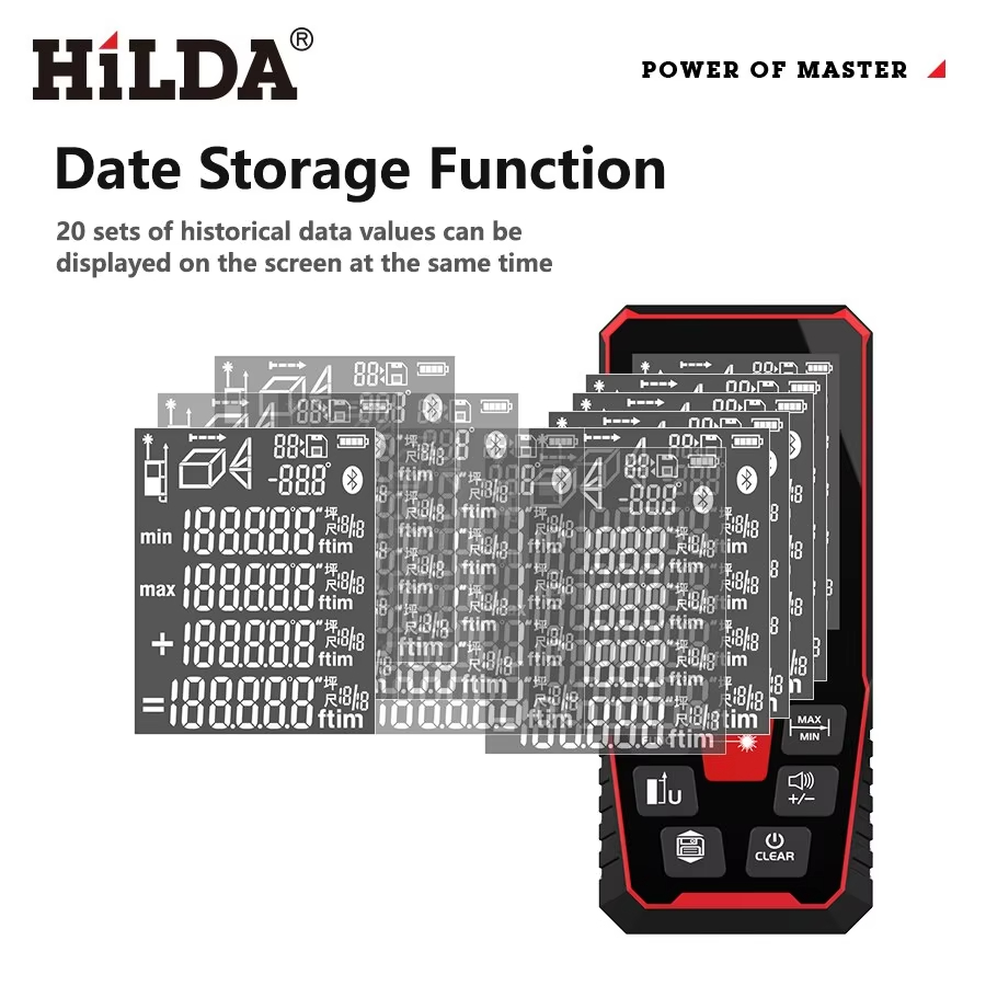 HILDA Laser Distance Meter 50M/100M/120M Rangefinder Professional High Precision Digital Tape Measure for Construction Interior