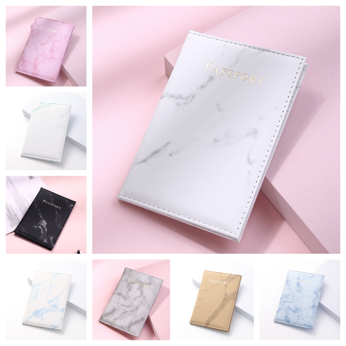 Soporte de pasaporte con patrón de mármol para hombres y mujeres, funda protectora de pasaporte de viaje, identificación, tarjetero de crédito, venta al por mayor