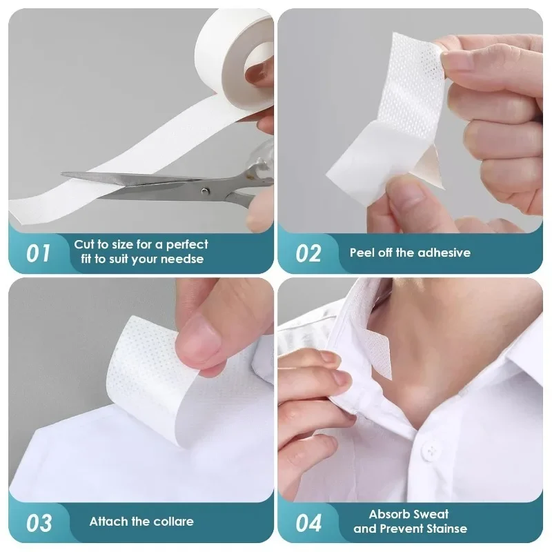 Adesivos autoadesivos para colarinho, 8/40m, descartáveis, mulheres, homens, chapéu, camisa, forro de pescoço, almofadas, fita transparente, absorvente, remoção de suor