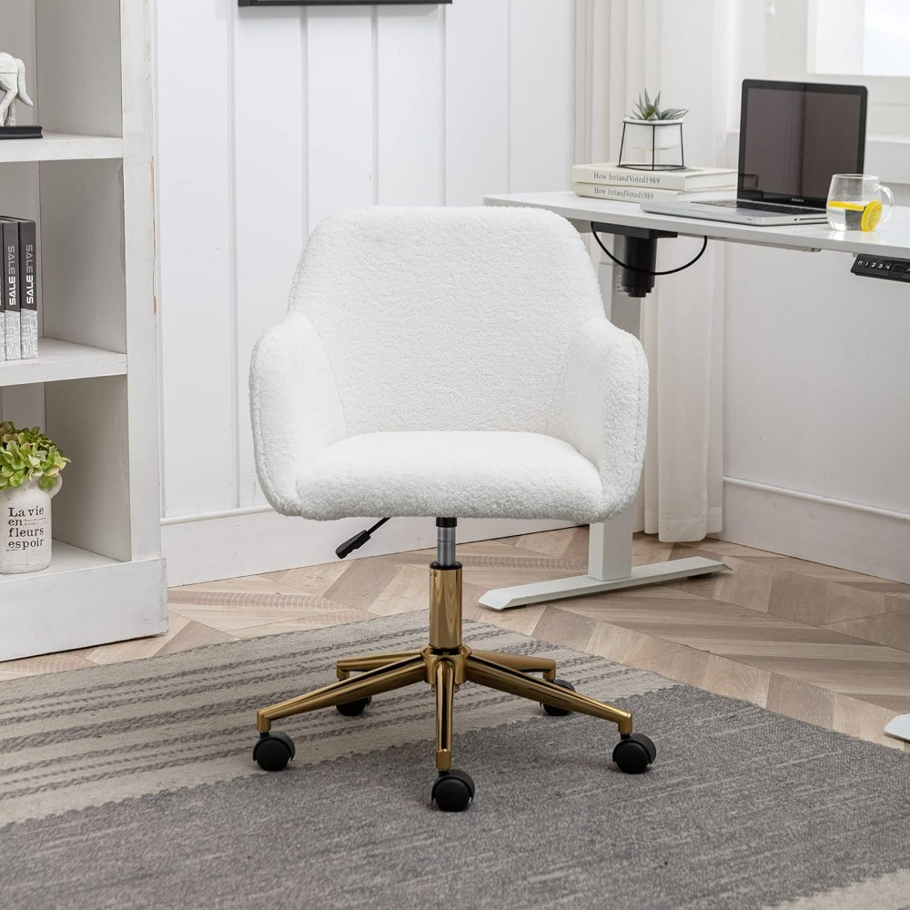 Home Office Chair, Furry Desk Chair Upholstered Fluffy Vanity Chairs Modern Task Accent Chair Adjustable Swivel, Desk Chairs
