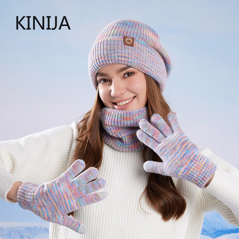 Women's Knitted Hat Beanie Cap Winter Coldproof Hat Scarf Gloves Sets Outdoor Warm Windproof Hat Fit Skiing Cycling Sets