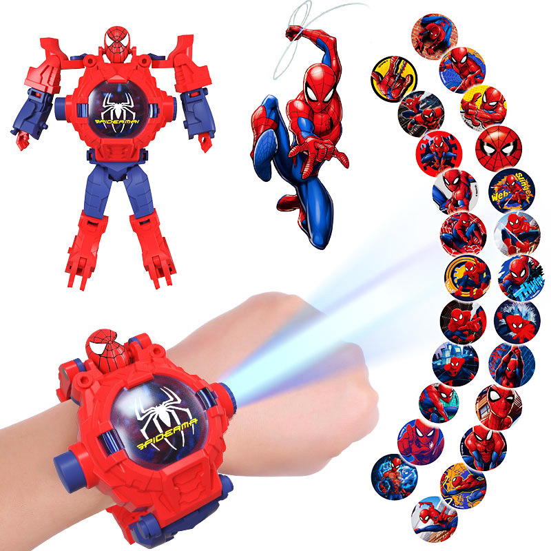 Kinderuhren Spiderman 24, Projektionsmuster, Spielzeug für Jungen, Verformungsroboter, Projektion, elektronische Uhr, Kinder, Weihnachtsgeschenk