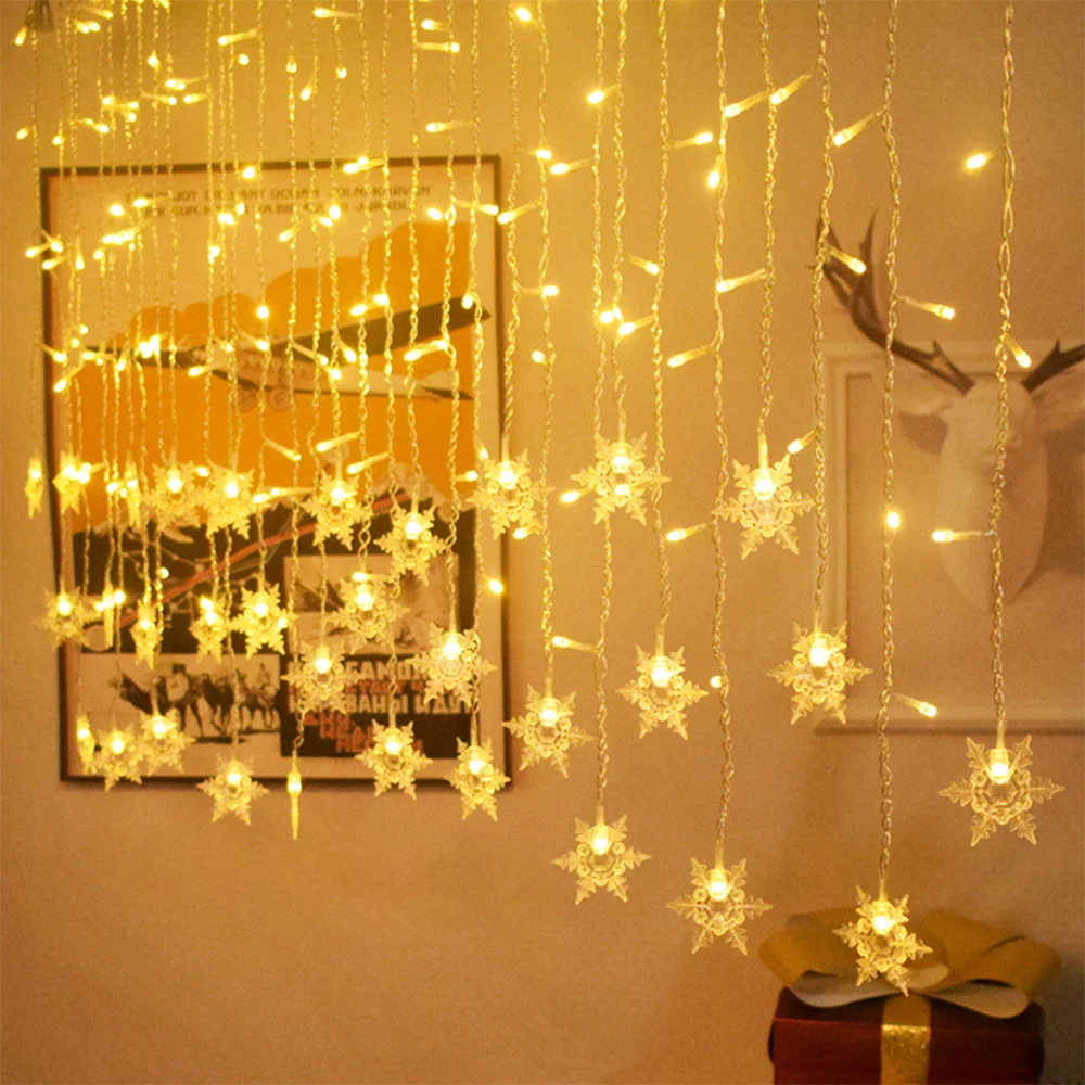 Sneeuwvlok Lichtslinger Fairy Lamp 8 Modi EU 220 V US 110 V Kerstverlichting Kerstdecoratie Kamerdecoratie Led Gordijnverlichting