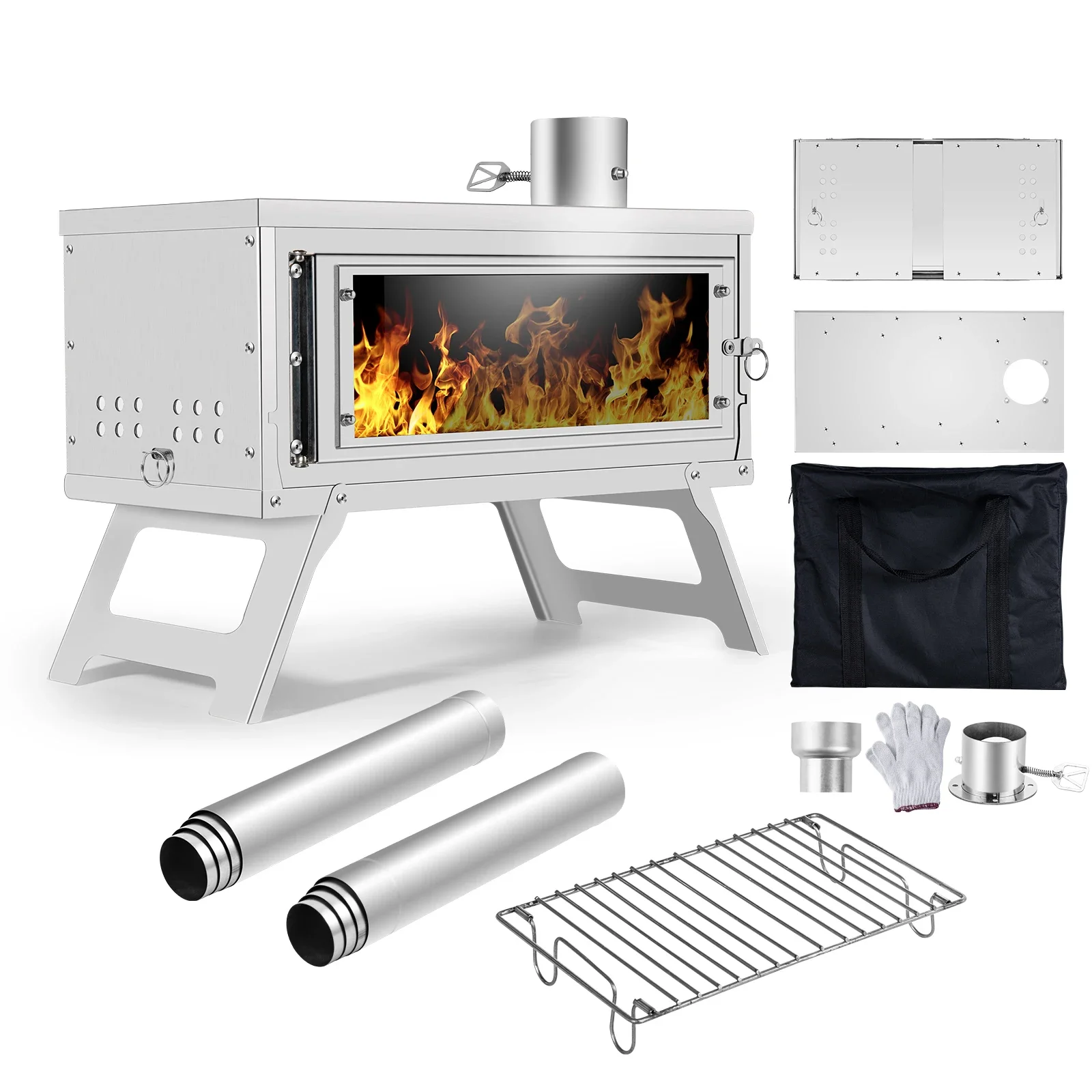 Outdoor Stove with Chimney Fastfold Secondary Combustion Portable Folding Wood Burning for Camping Lightweight Compact Durable