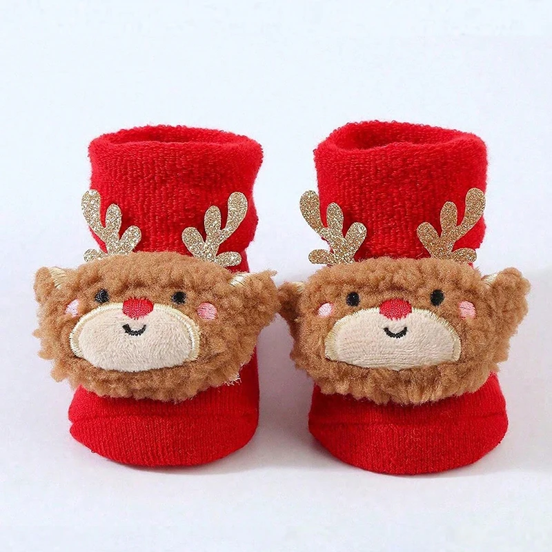 Calcetines de Navidad para niños de 0 a 12 meses, calcetines cortos para niñas y niños, calcetines cálidos de algodón para invierno, regalo de Año Nuevo para niños pequeños, calcetines de Papá Noel