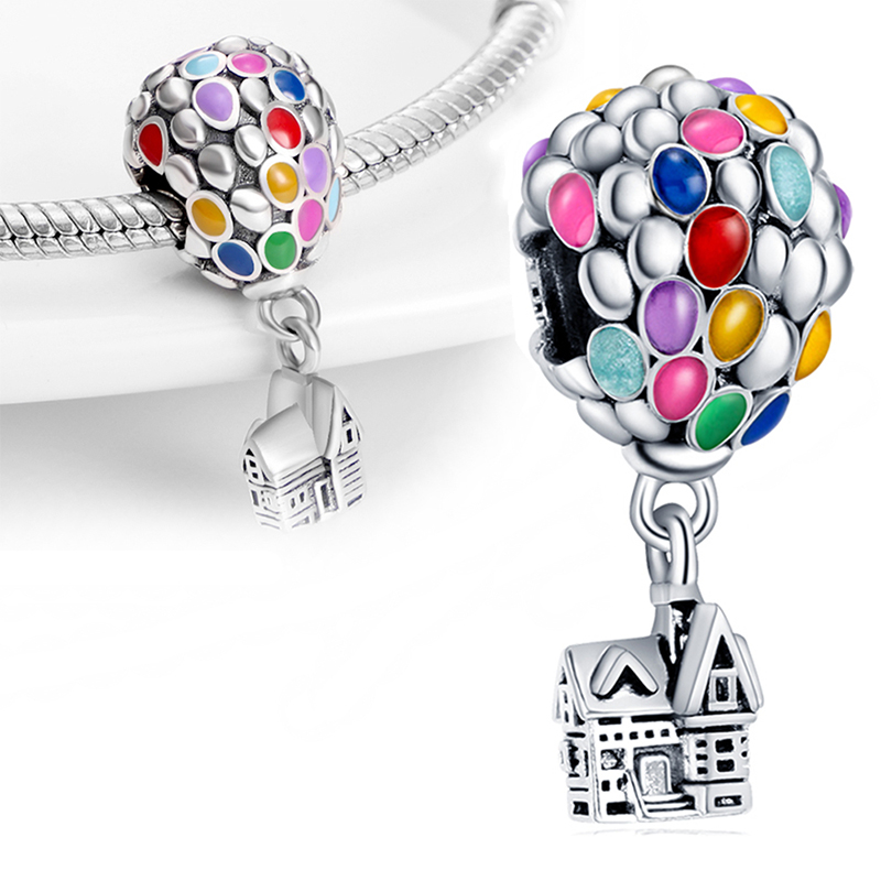 925 Sterling Silver Sparkling Pink Hot Air Balloon Dangle Fit Charms Silver 925 Original Bracelet for Jewelry Making