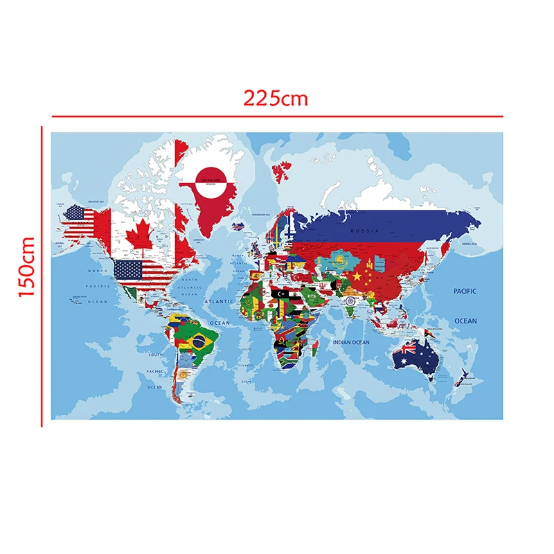 대형 세계 지도 포스터 부직포 물리적 지도 장식 걸이식 그림 플레이트, 사무실 학교 벽 장식, 150x225cm