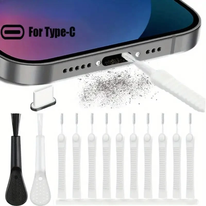 Kit de remoção de poeira para alto-falante de celular, escovas de limpeza de precisão à prova de poeira para iphone 15 16 séries fones de ouvido porta de carga com 10 peças