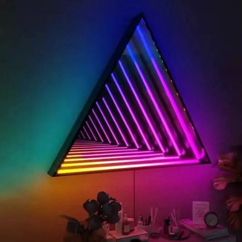 รอบ RGB Infinite กระจกป้ายนีออนกระจกปาร์ตี้ห้องนอนบาร์แถบแสงยืดหยุ่นกระจกสแตนเลสกระจกอะคริลิคตกแต่ง