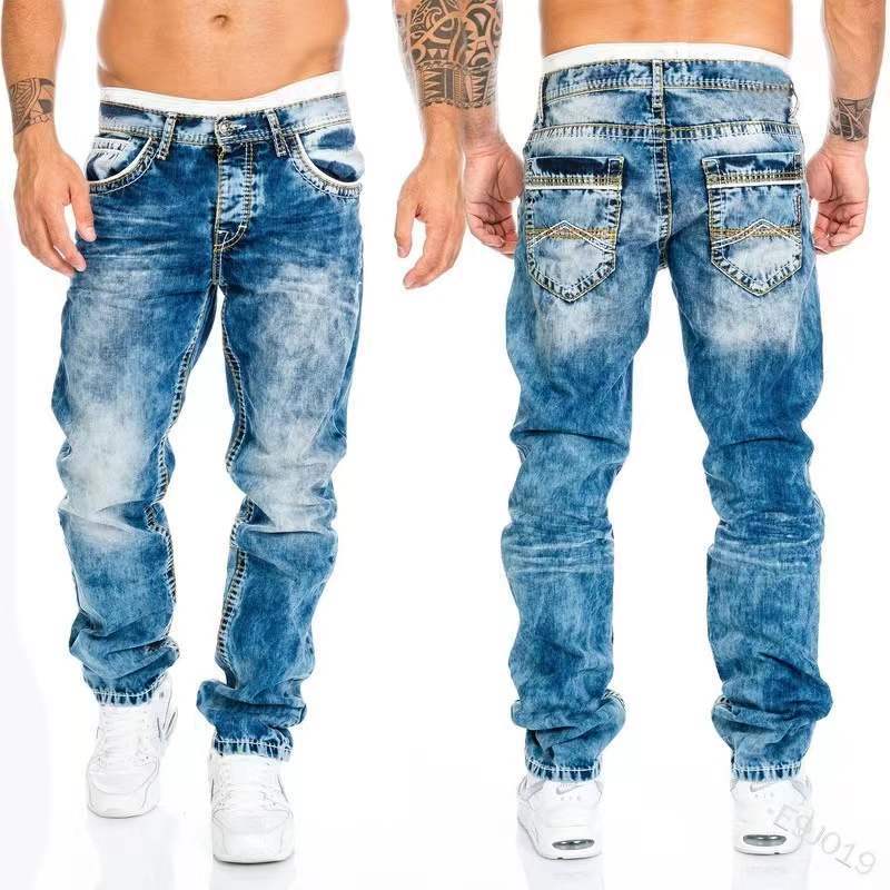Mode Männer Hosen Gewaschen Stretch Gerade Jeans Lose Casual Designer Lange Denim Hosen Hosen Hip Hop Slim Fit Punk Hosen