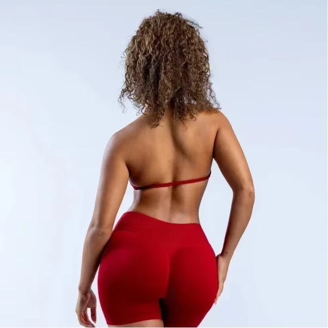 Sujetador de tiras de impacto con logotipo, sujetador de gimnasio para Yoga sin espalda con tiras, copas extraíbles, ropa de entrenamiento para mujer, Top de gimnasio, sujetadores deportivos con cuello Halter