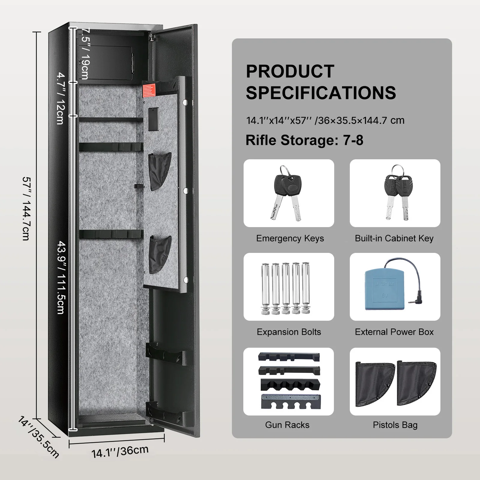 SucceBuy 3-8 Rifles Gun Safe w/ Digital Keypad & Lock Gun Storage Cabinet with Removable Storage Shelf for Home Long Gun Pistols
