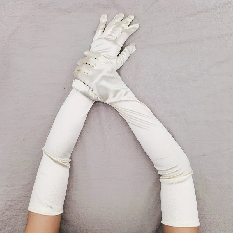 ใหม่คลาสสิกผู้ใหญ่สีดําสีขาวสีแดงผิว Opera/ข้อศอก/ข้อมือยืดซาตินถุงมือยาวผู้หญิง Flapper ถุงมือการจับคู่เครื่องแต่งกาย
