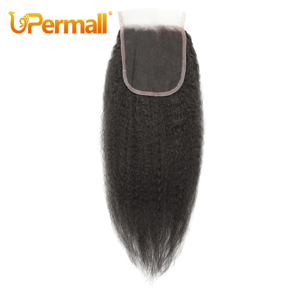 Upermall 13x4 encaje Frontal liso rizado prearrancado con pelo de bebé HD transparente Yaki 4x4 cierre cabello humano Remy para mujeres