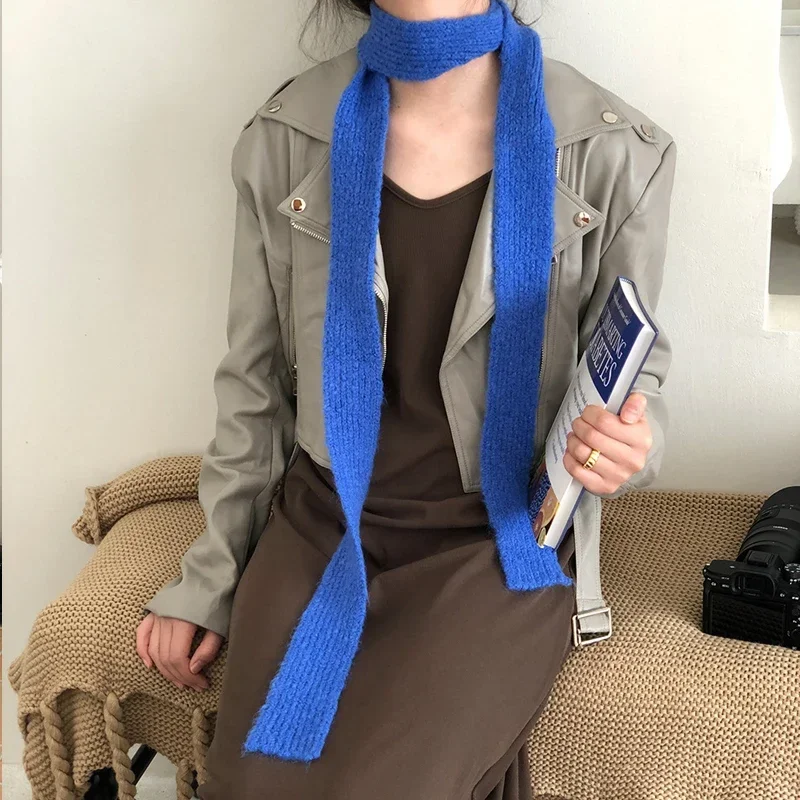Korean Casual Knitted Patch Letter Thin Scarf with Female Concave Design Decoration Narrow Scarf Y2k Spicy Girl Small Scarf