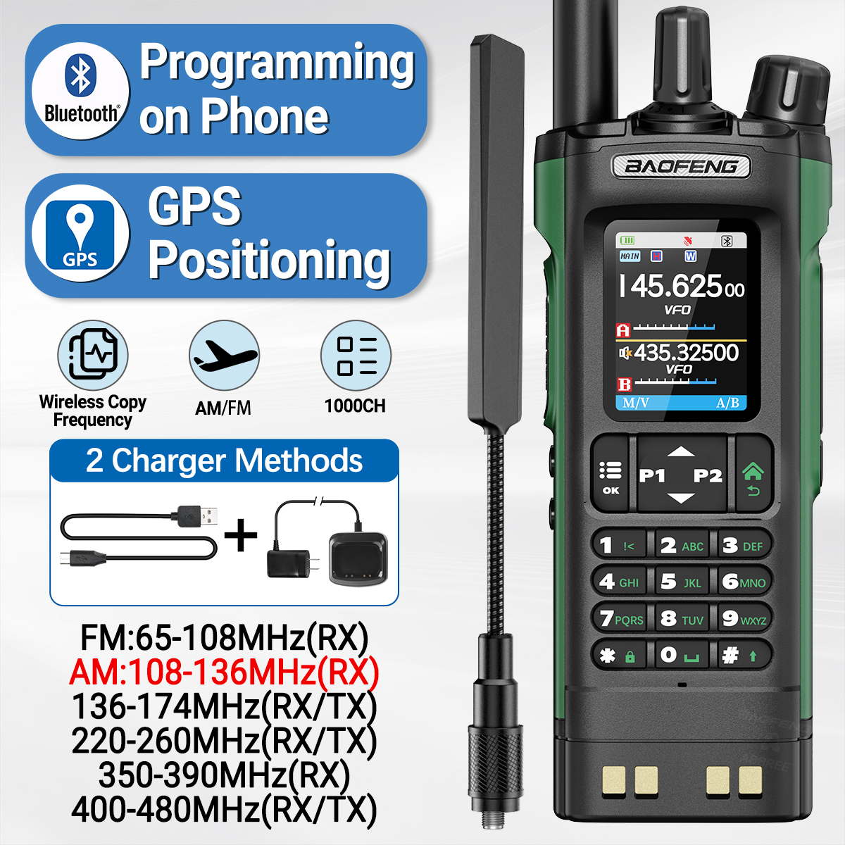 BAOFENG UV-32 GPS talkie-walkie 10W multi-bande Bluetooth programmation sans fil fréquence de copie NOAA longue portée jambon Radio bidirectionnelle