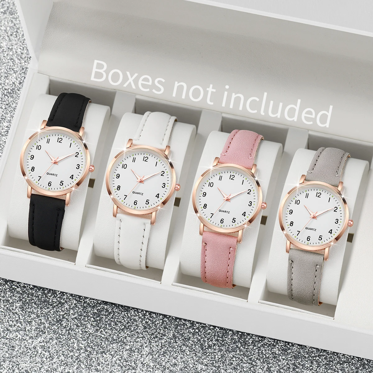 Relógio de quartzo árabe feminino, pulseira de couro, analógico, casual, sem caixa, simples, 3 peças